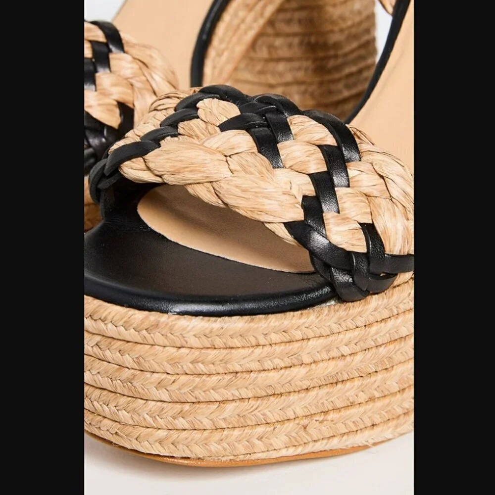Castaner Agnes Natural & Black Woven Raffia  Tall Sandals Platform Heels 39 US 8